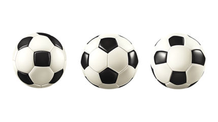 Soccer Ball Set in Three Different Poses on Transparent Background for Sports Branding, Game Illustrations, or Athletic Designs