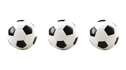 Soccer Ball Set in Three Different Poses on Transparent Background for Sports Branding, Game Illustrations, or Athletic Designs