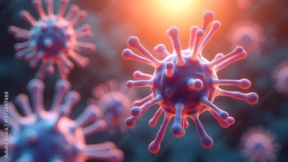 Poster detailed 3d rendering of viral pathogens and microbes for science and health concepts.