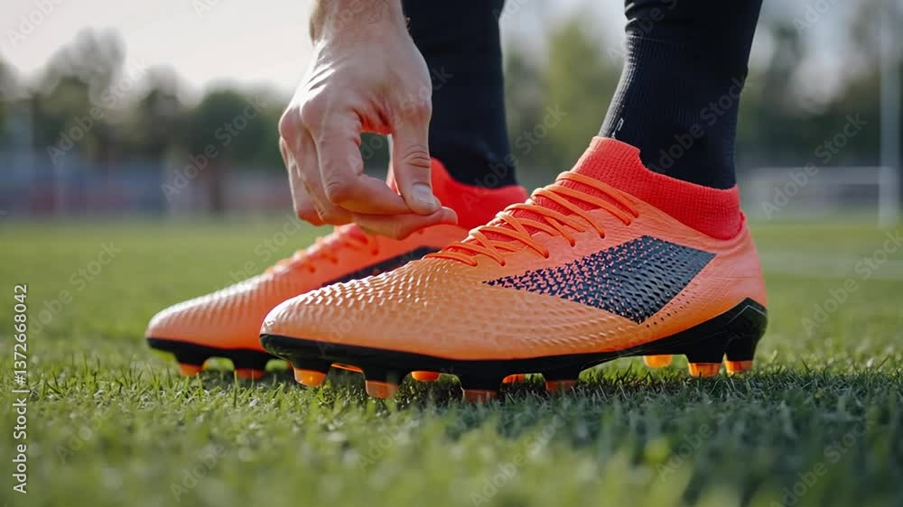 Poster soccer player getting ready for game with shoes generative ai