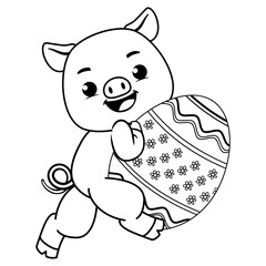 Easter coloring page with cute pig