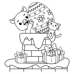 Easter coloring page with cute pig