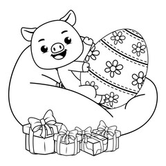 Easter coloring page with cute pig