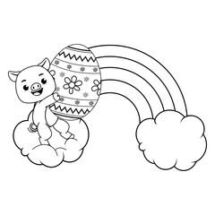 Easter coloring page with cute pig