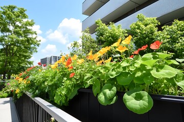 Fototapeta premium Vibrant Flowers in Modern Urban Setting
