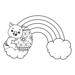 Easter coloring page with cute pig