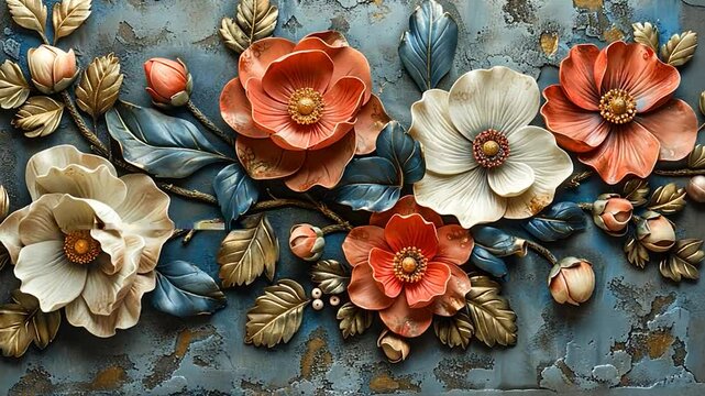 Decorative floral design, textured flowers
