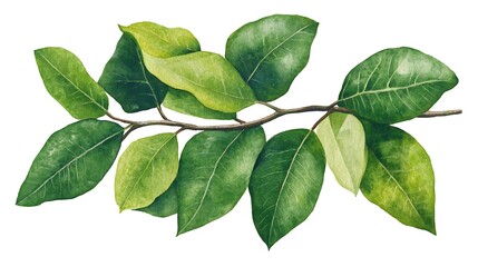 Fototapeta premium Watercolor Branch with Green Leaves, Natural Botanical Illustration