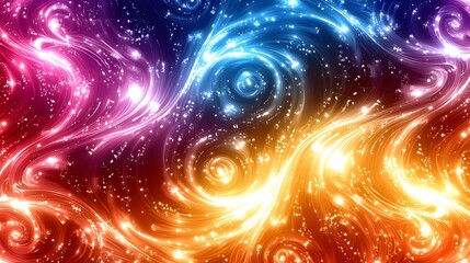 Colorful Abstract Pattern of Swirling Lights and Stars Creating a Vibrant Cosmic Atmosphere