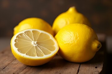 Fresh lemon on wood board