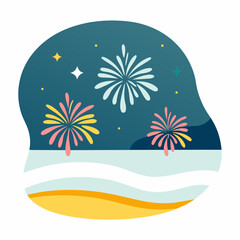 Obraz premium Colorful fireworks over the beach at night creating a festive atmosphere
