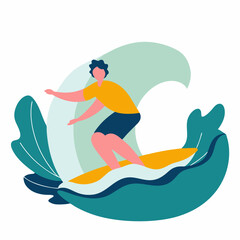 Surfer riding a wave with excitement in a vibrant ocean setting