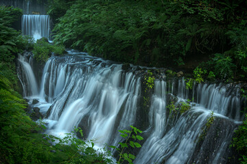 Obraz premium 緑の中を流れる白糸の滝付近の川 