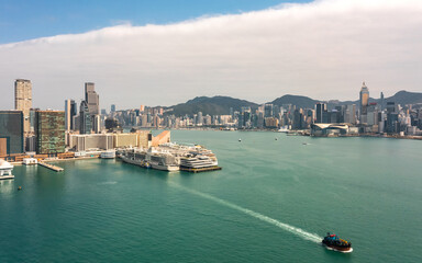 Naklejka premium Cityscape of Hong Kong. Aerial view