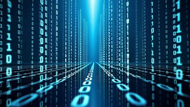 Digital Matrix Background with Glowing Binary Code Representing Data Streams and Technological Connectivity