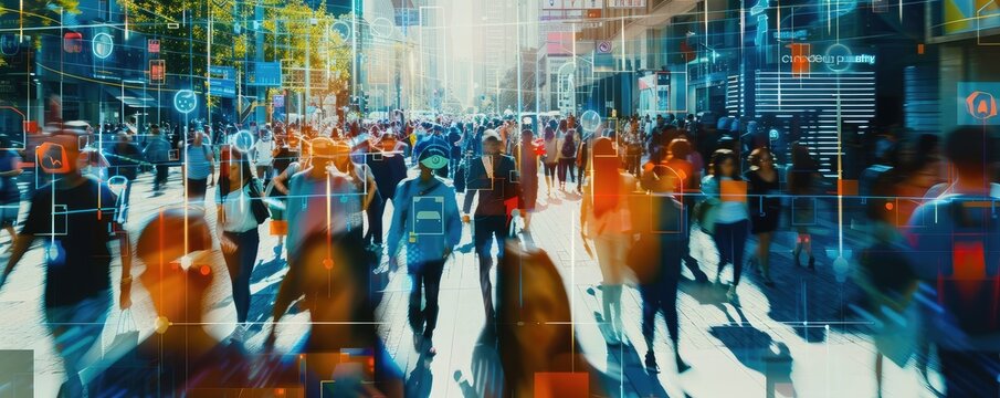 CCTV AI Facial Recognition in Urban Environment. - Powered by Adobe