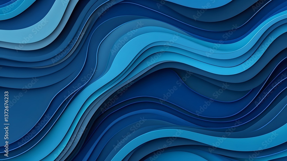 Poster intertwined blue and cyan waves with smooth 3d curves and transparent background