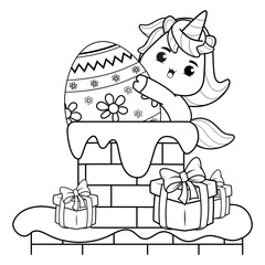 Easter coloring page with cute unicorn