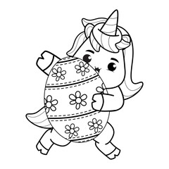 Easter coloring page with cute unicorn