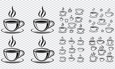 Various Coffee Cup Illustrations in Black and White