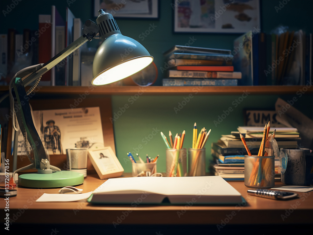 Poster focused homework station with practical desk design offering smart storage for effective learning