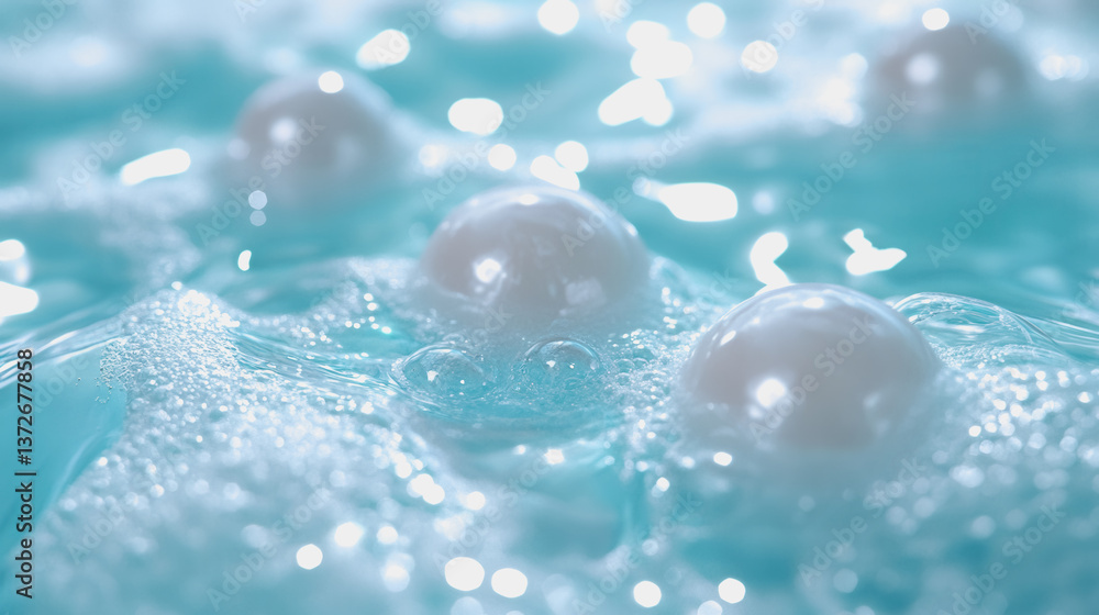 Poster close-up view of water bubbles and pearlescent soft reflections creating a dreamy background for ill