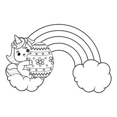 Easter coloring page with cute unicorn