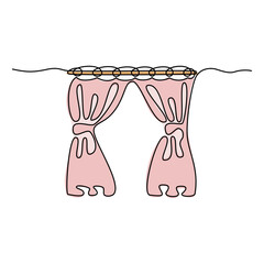 Continuous line drawing. Curtain. Isolated on white background. Hand drawn color vector illustration. 