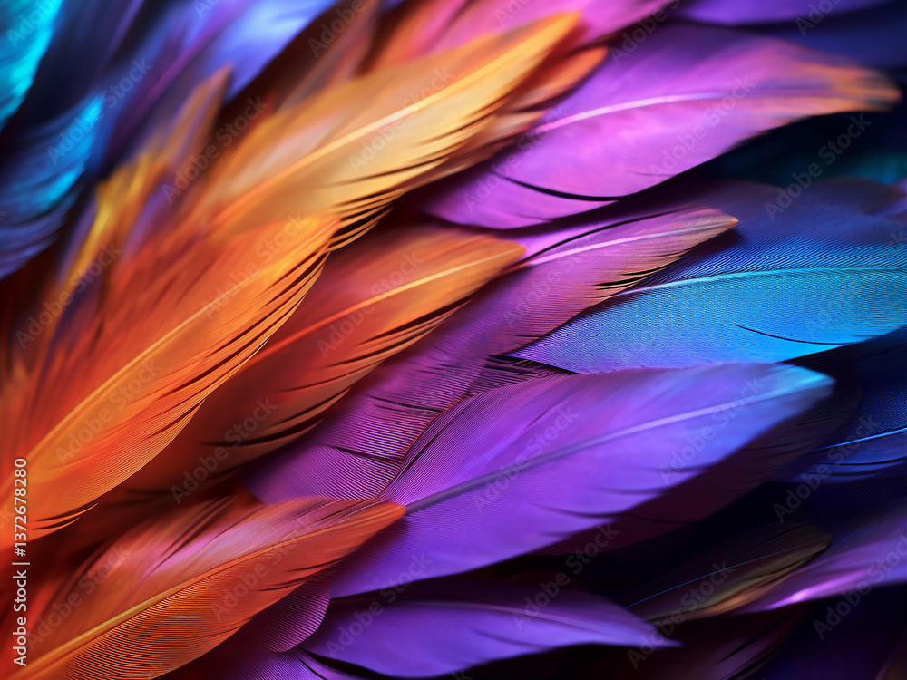 Poster hummingbird feathers change color with iridescent details showing microscopic light play