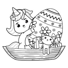 Easter coloring page with cute unicorn