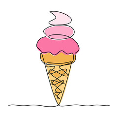 Continuous line drawing. Ice cream. Black isolated on white background. Hand drawn color vector illustration. 