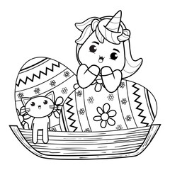 Easter coloring page with cute unicorn