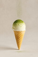 vanilla ice cream with matcha powder