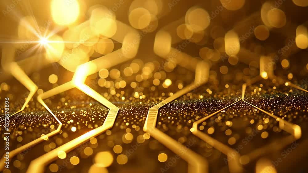 Poster abstract golden bokeh lights with hexagonal patterns creating a mesmerizing background for design pr