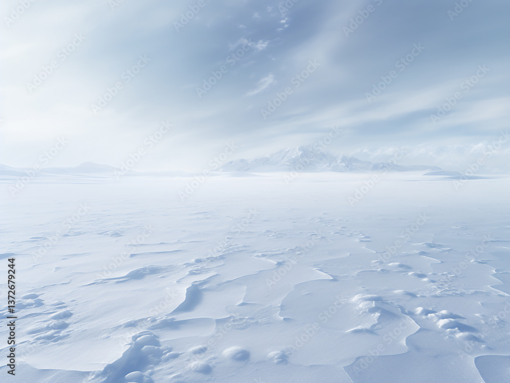 Poster ice sheets extend with skiers moving fluidly creating tracks in the reflective arctic light