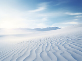 Fototapeta premium Ice sheets stretch out as skiers glide smoothly leaving patterns under arctic light reflections