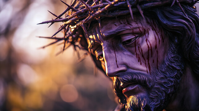 Escultura de Jesucristo con corona de espinas durante la crucifixi&oacute;n