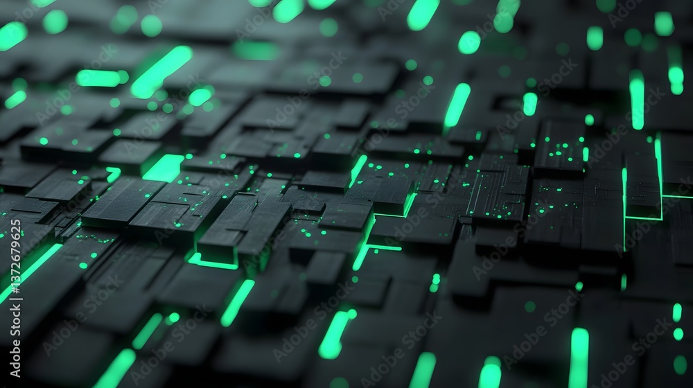 Poster captivating futuristic abstract background with layered glowing geometric shapes and digital highlig