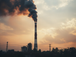 Industrial chimney tall with steady smoke release, filters working efficiently to control emissions