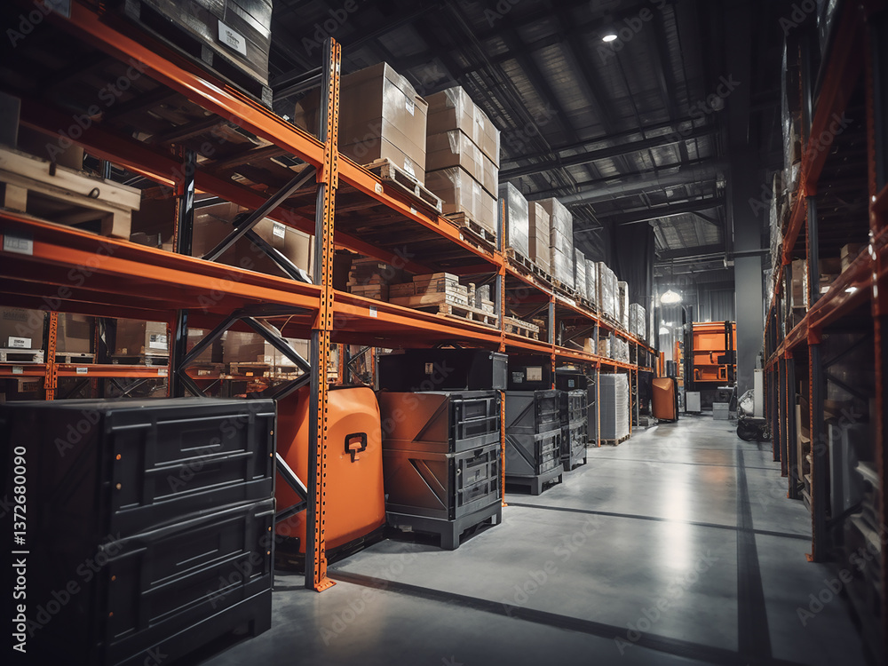 Poster industrial storage zone with materials arranged systematically and inventory tracked digitally