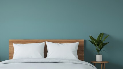 Cozy modern bedroom design tranquil space interior photography minimalist aesthetic wide angle view comfort and relaxation concept