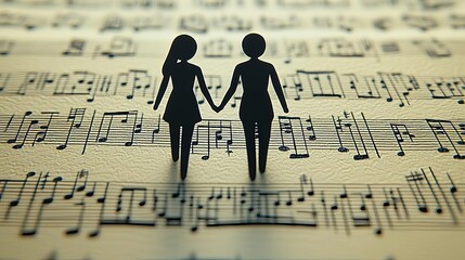 People Pleaser Silhouette of two women holding hands on sheet music.