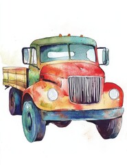 A cheerful illustration depicting a truck with abstract watercolor blobs and minimal details