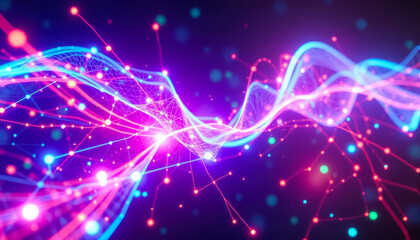 Fototapeta premium bright waves create a dynamic visual image of technology, digital innovative wallpaper