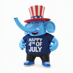 3D illustration of a republican elephant celebrating the 4th of july, isolated on white