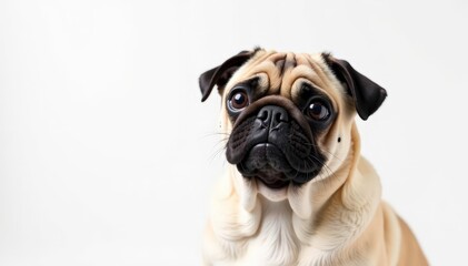 Obraz premium Charming pug, upright ears, intently gazing, pure white background, dog portrait, ears