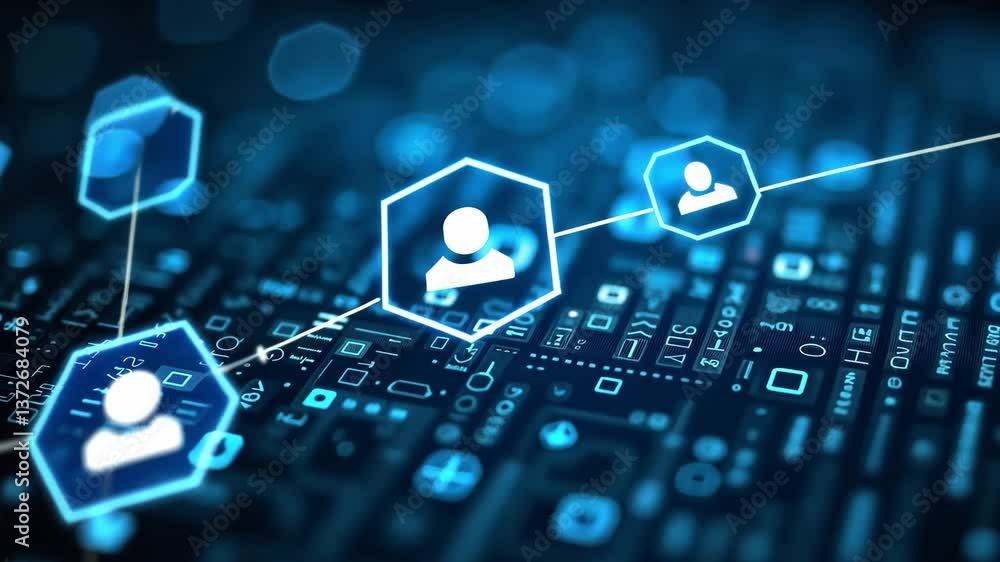 Poster digital user interface with cybersecurity elements and abstract technology background for themes