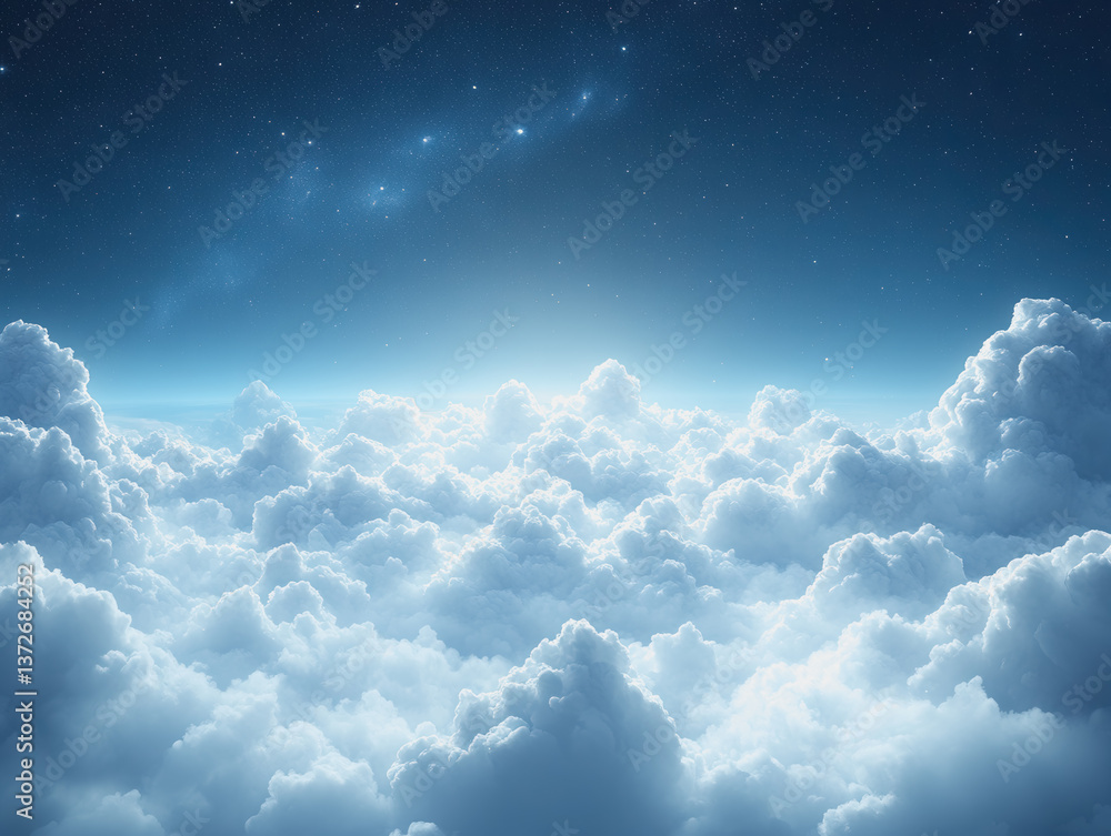 Poster clear blue sky adorned with fluffy white clouds creating a soft and neutral blend for a calm and ser