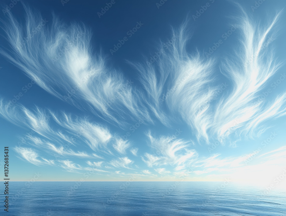 Poster expansive blue sky with soft fluffy clouds creating a peaceful and serene atmosphere perfect for bac