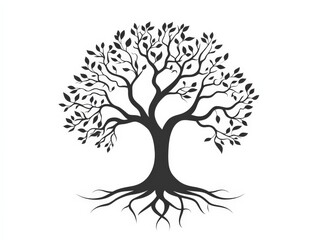 A simple tree of life tattoo with intertwined roots and branches,